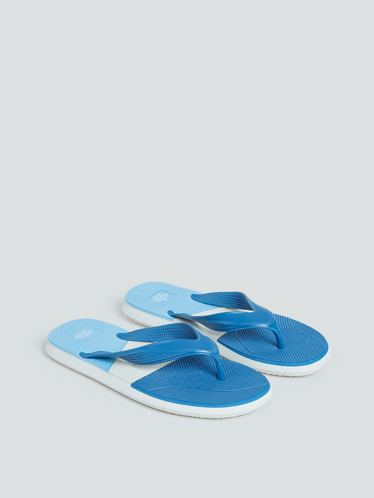 SOLEPLAY Blue Colour-Blocked Textured Flip-Flops